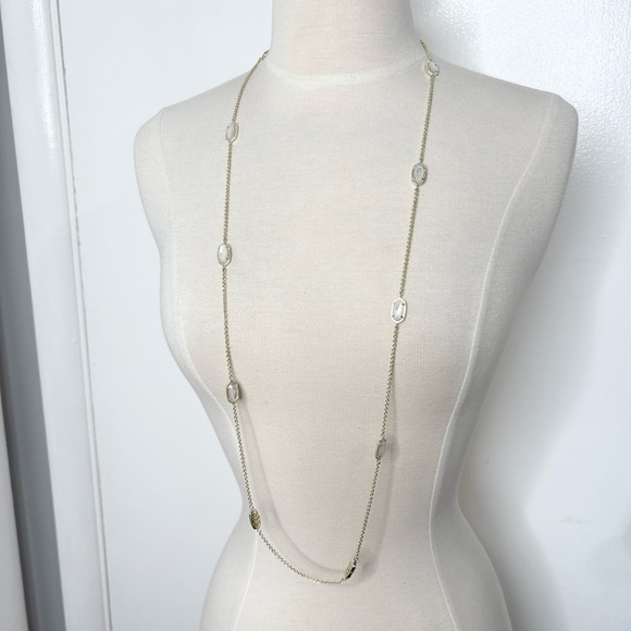 Kendra Scott Kellie Necklace Long Gold Chain Mother Of Pearl White - Picture 2 of 7